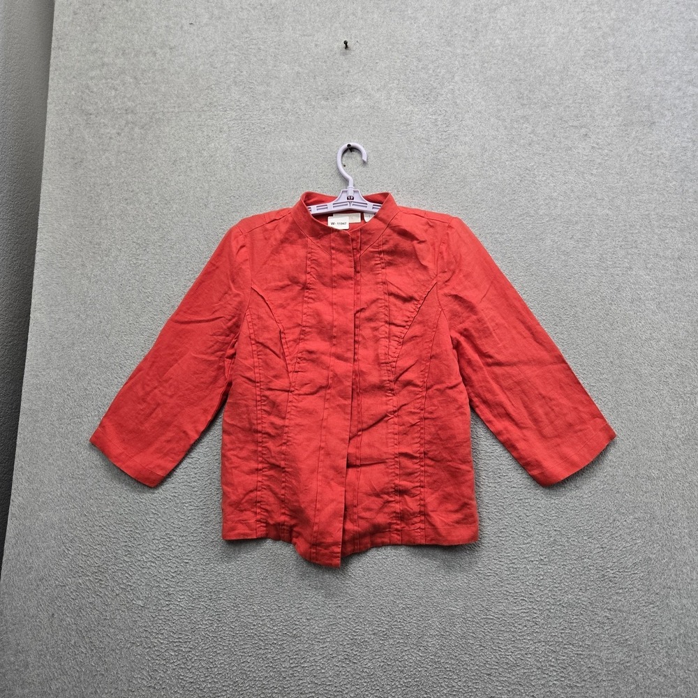 Chico's Women Blouse 1 Red Linen Collared Button Front Coastal Beachy